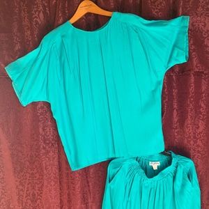Vintage Lee Winter * Teal Blouse & Skirt Set - Size 8